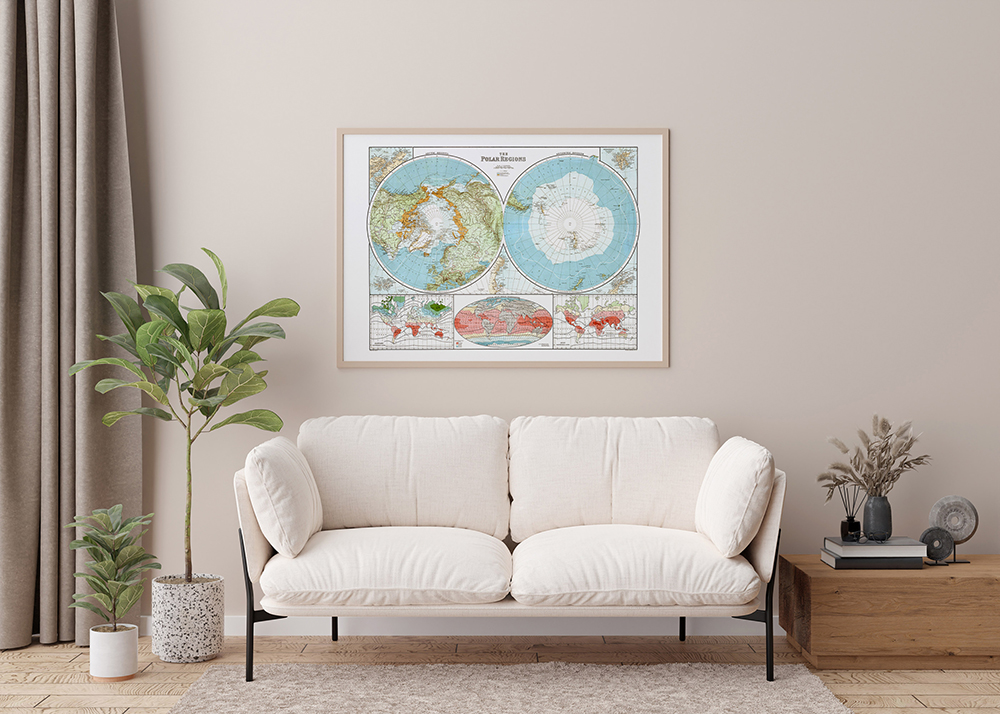 A vintage map of the polar regions of Earth A vintage map of the polar regions of Earth