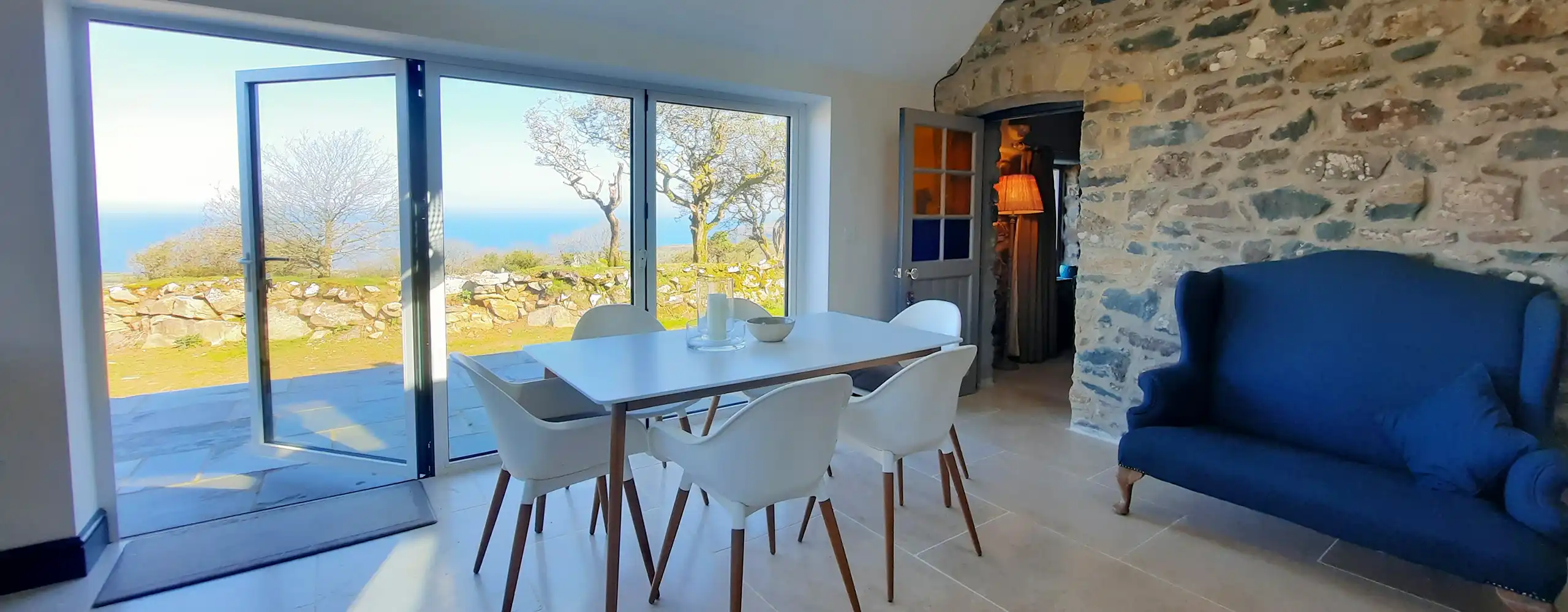 Open plan kitchen / dining area with huge sea views