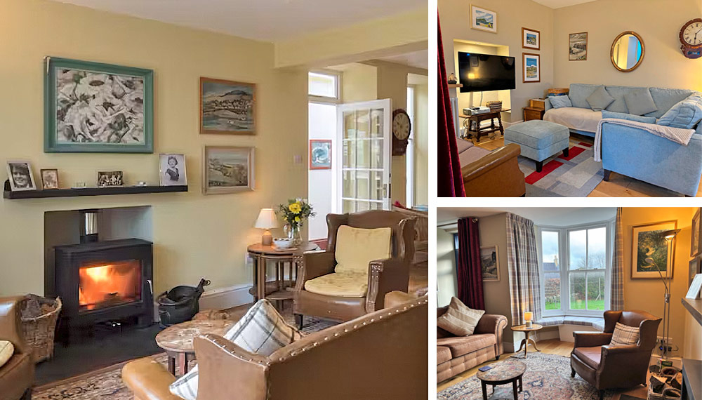 Living area with comfy sofa's, wood burner and TV Living area with comfy sofa's, wood burner and TV