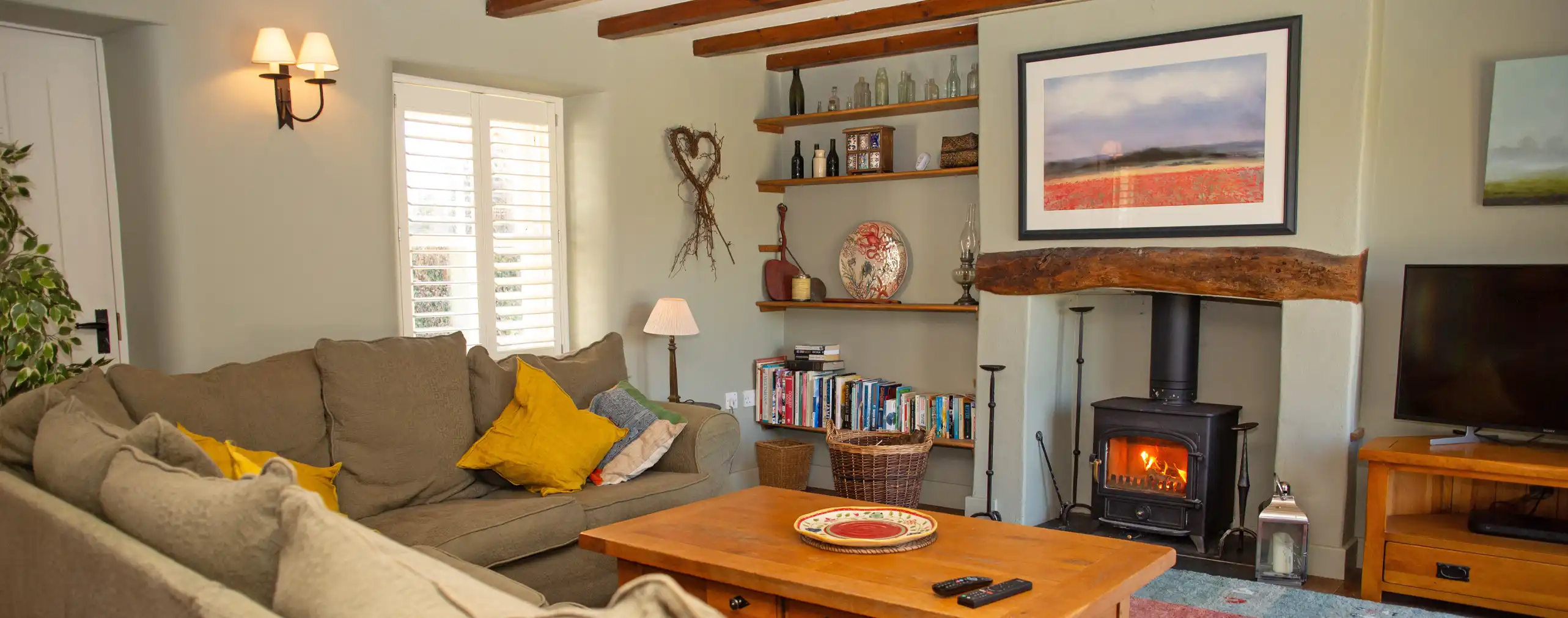 Living area with wood burning stove